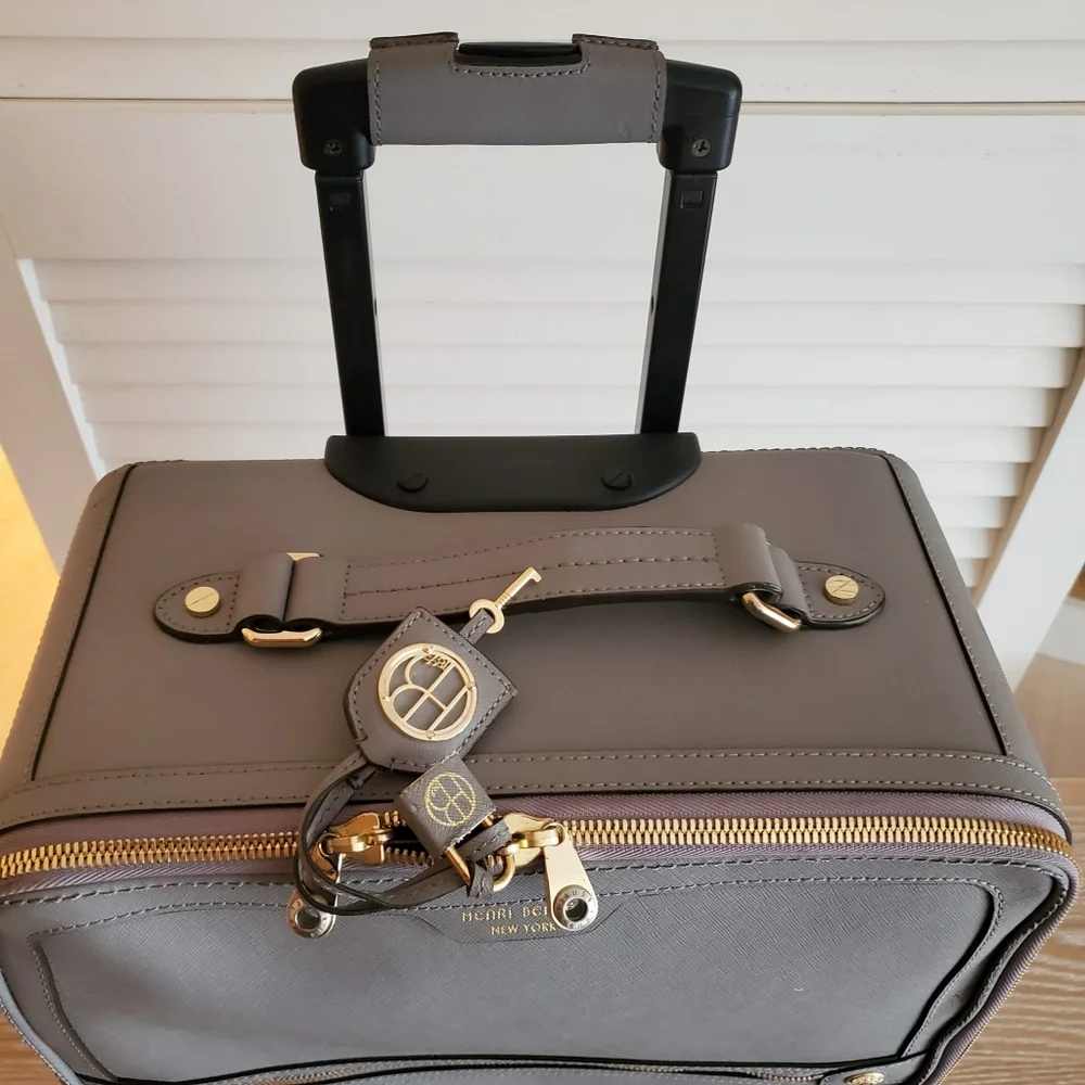 henri bendel Gray Leather Carry-On Cabin Suitcase